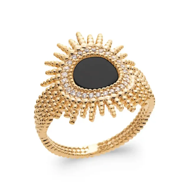 Oriana France bague soleil agate zircons plaque or