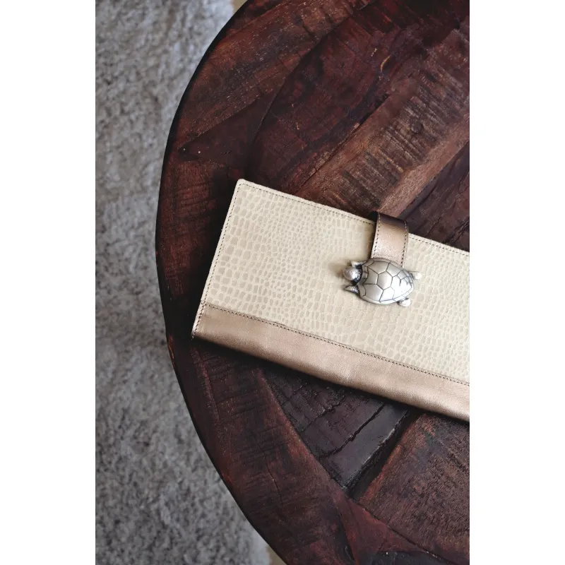 Secret de Cuir portefeuille GM serpent blanc cuir tortue