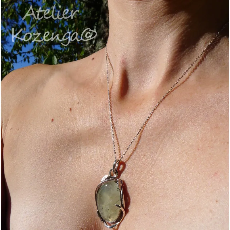L'Atelier Kozenga pendentif Taaza prehnite 29x19mm argent 950