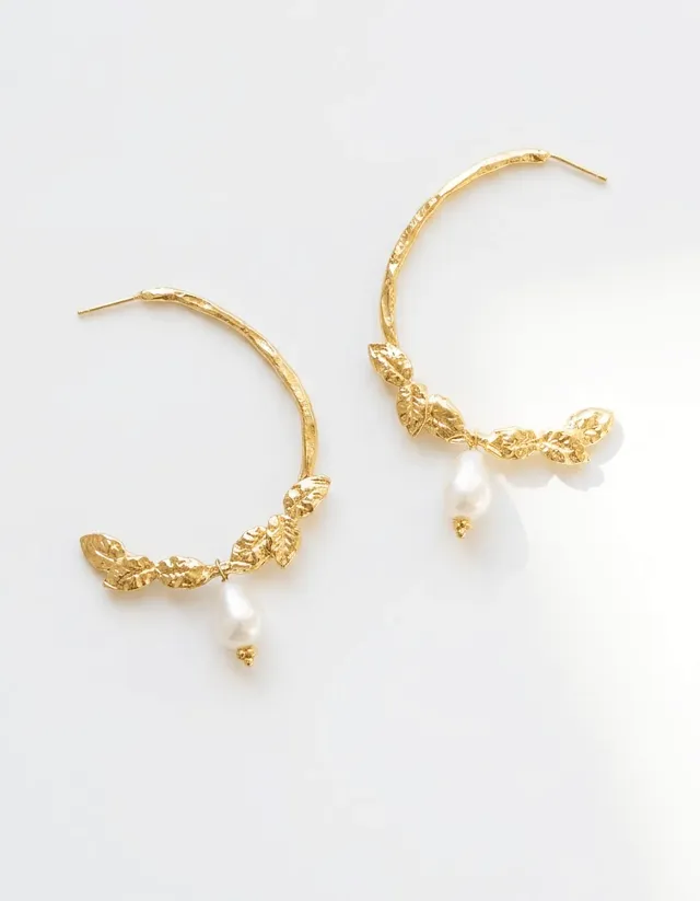 Elise Tsikis Glossana boucles feuilles perle doré