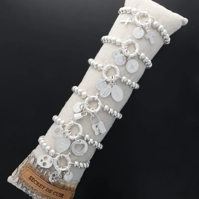 Secret de Cuir N°1345 pack 6 bracelets perles argentés