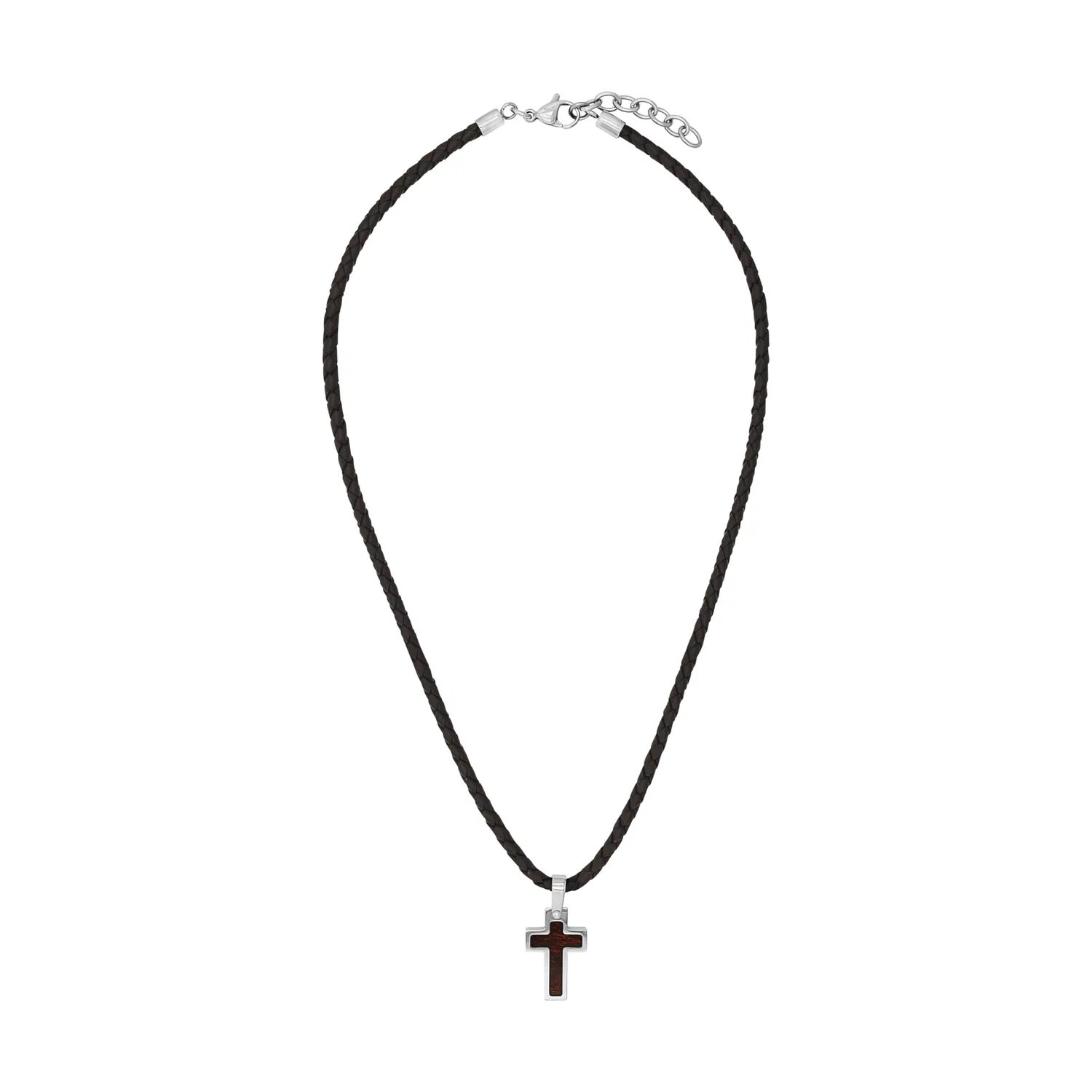 s.Oliver collier garçon croix acier cuir noir