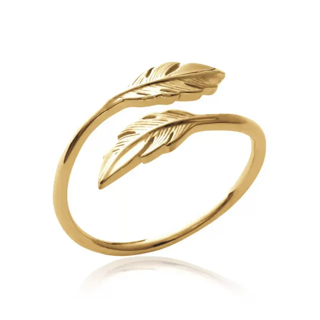 Oriana France bague 2 plumes plaqué or ajustable bohème
