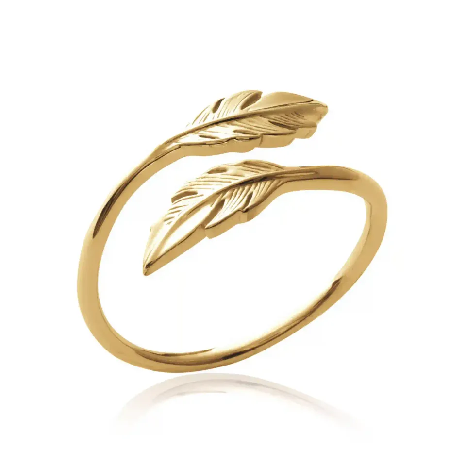 Oriana France bague 2 plumes plaqué or ajustable bohème