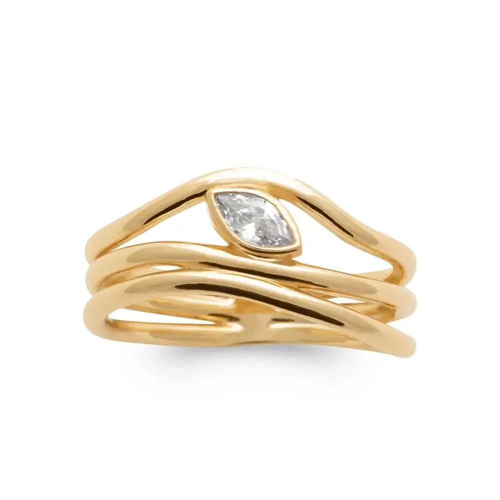Oriana France bague 3 anneaux plaqué or zirconium