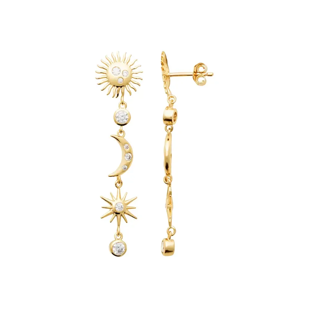 Oriana France boucles pendantes plaqué or soleil lune étoile