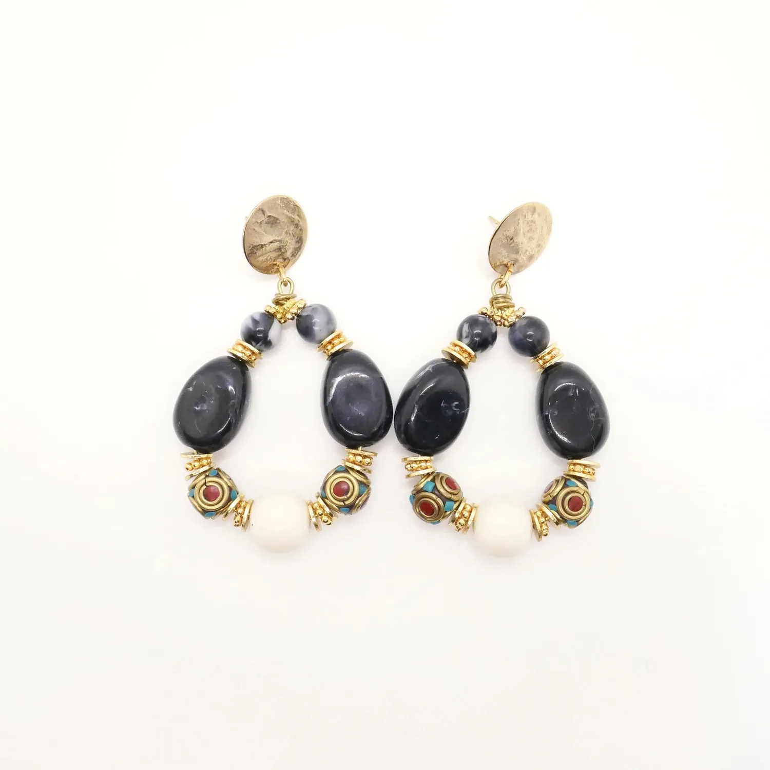 Cloralys Esmée noires boucles d'oreilles perles résine 6,5 cm