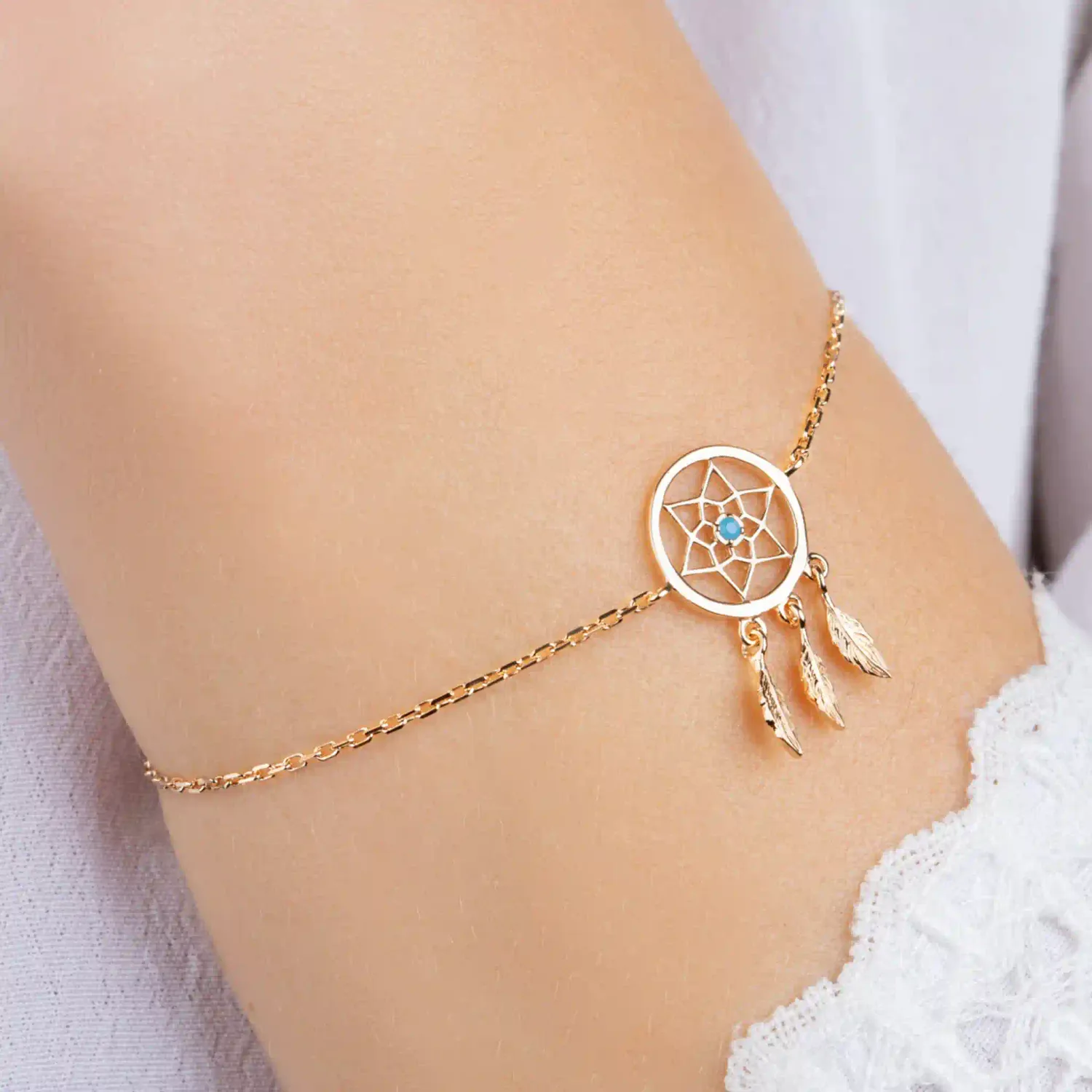 Oriana France attrape-rêves bracelet plaqué or turquoise