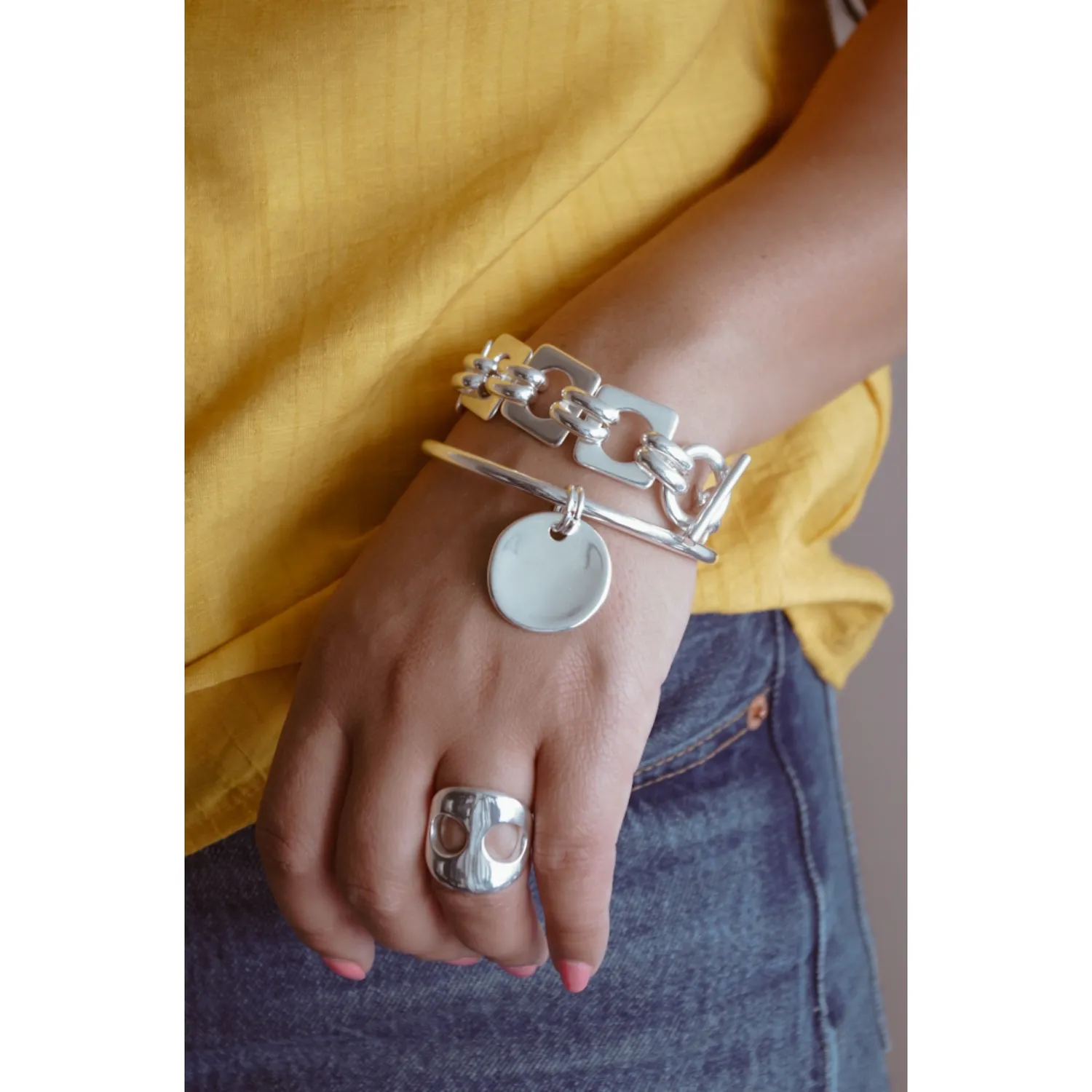 Secret de Cuir N°57 jonc pastille plaqué argent