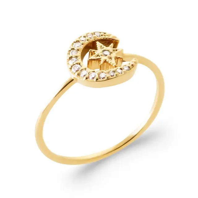 Oriana France Lune Étoile bague plaqué or strass