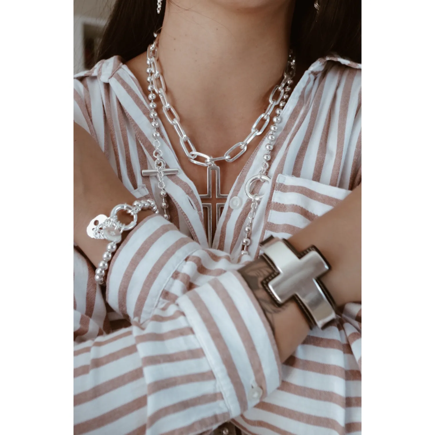 Secret de Cuir N°1345 pack 6 bracelets perles argentés