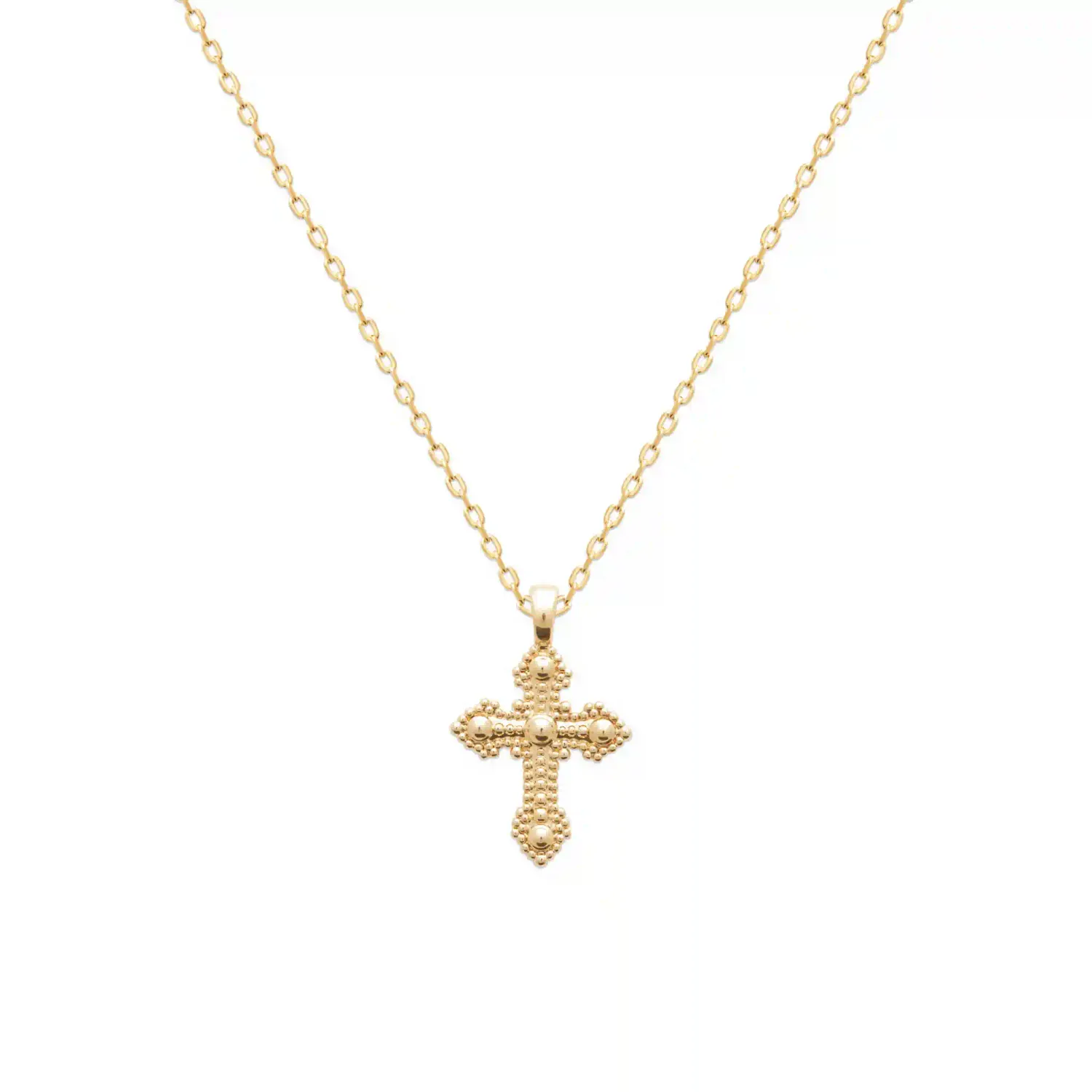 Oriana France pendentif croix perlée plaqué or 18 carats