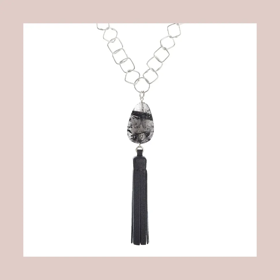 Lorella Tamberi Canal Tassel Square collier cuir quartz 92 cm