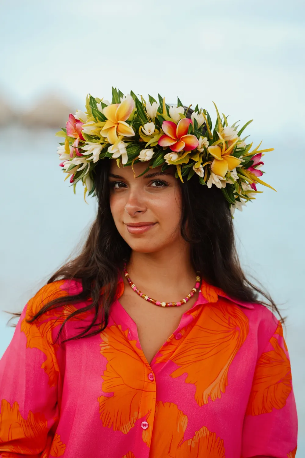 Cloralys Pia collier heishi 38 cm orange rose