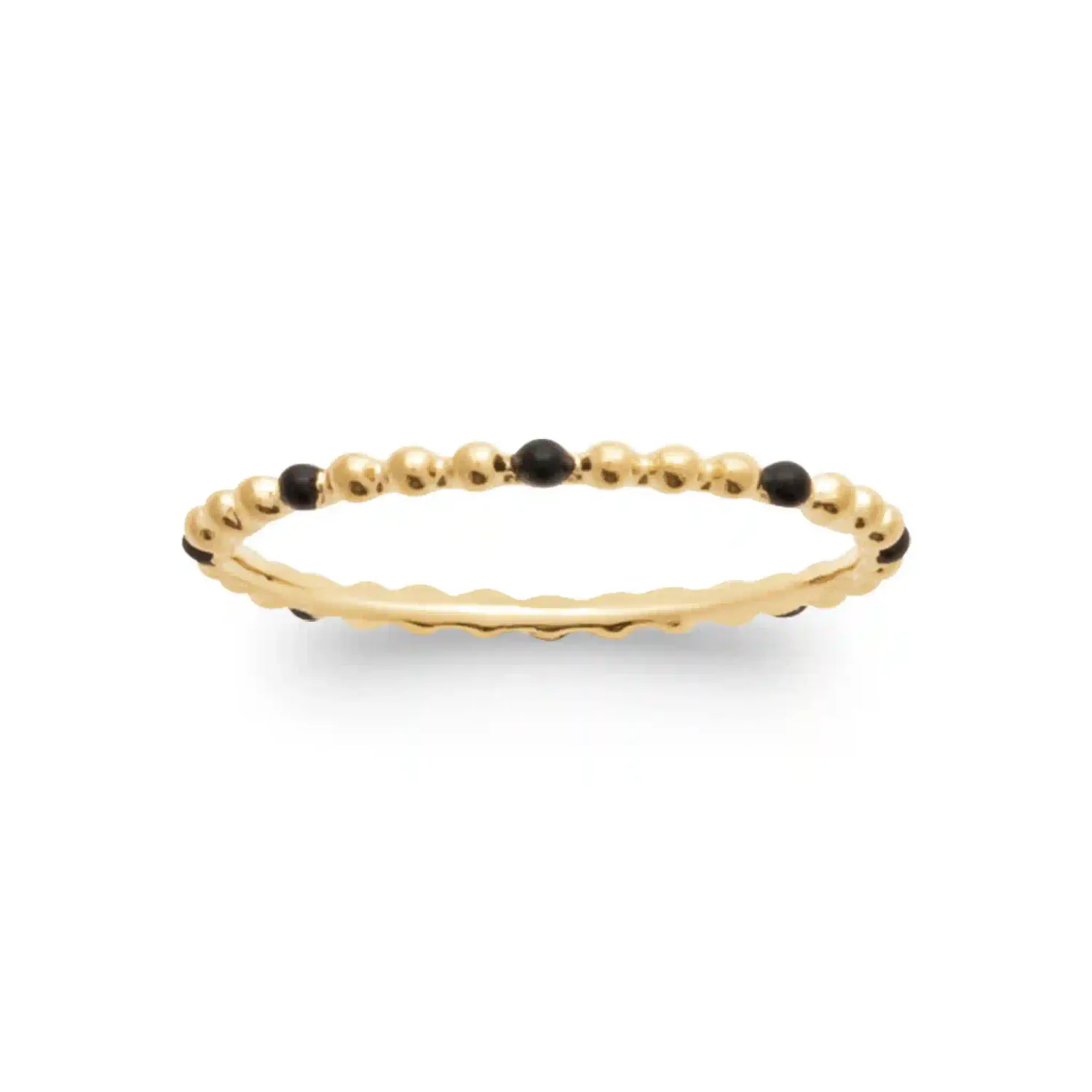 Oriana France bague fine perlée laque noire plaqué or