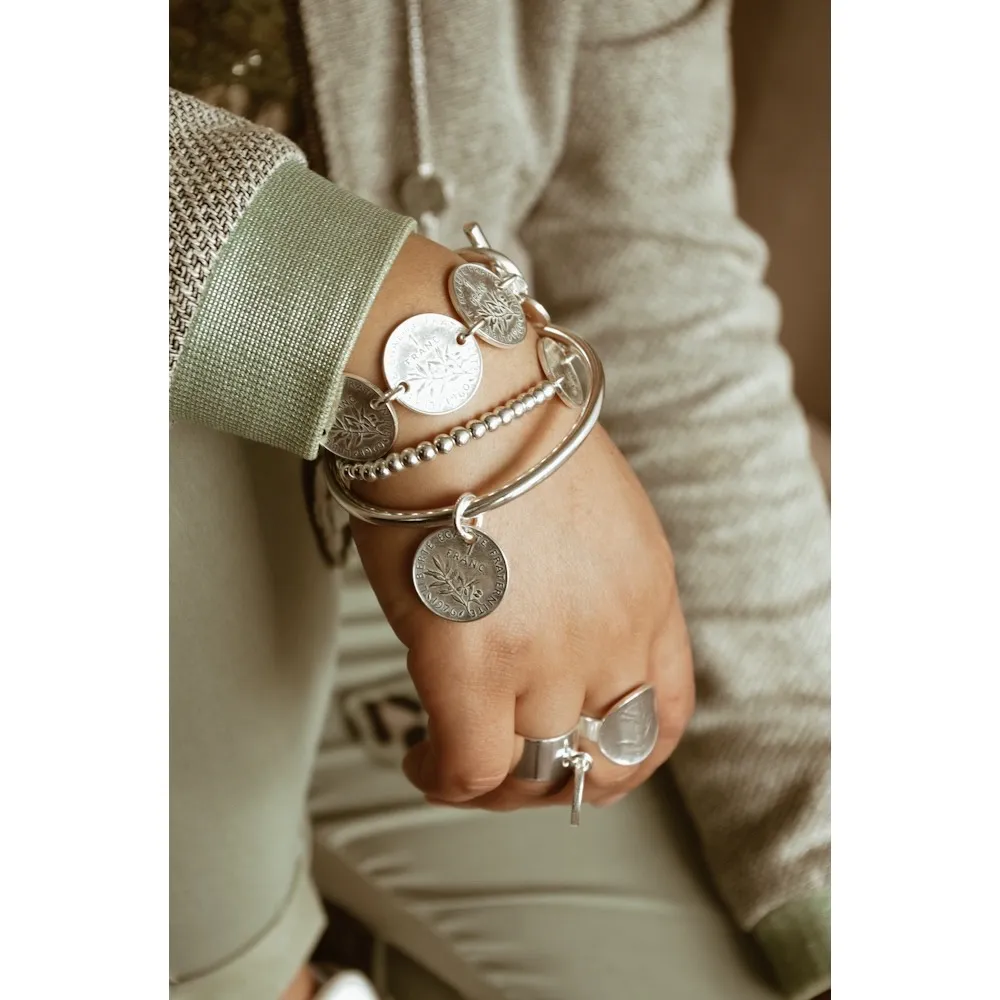 Secret de Cuir N°920 bracelet perle plaqué argent élastique