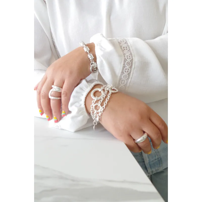 Secret de Cuir N°1408 bracelet 6 bouées argenté M L