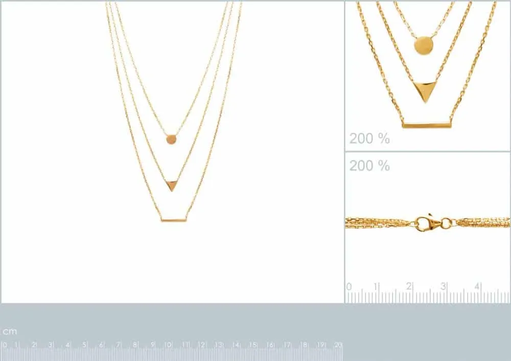 Oriana France 3 rangs collier pendentifs géométriques plaqué or