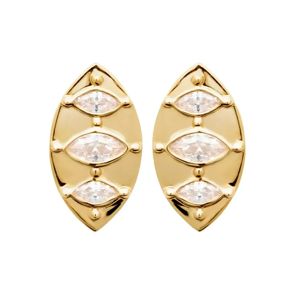 Oriana France clous losanges plaqué or 3 zircons marquise