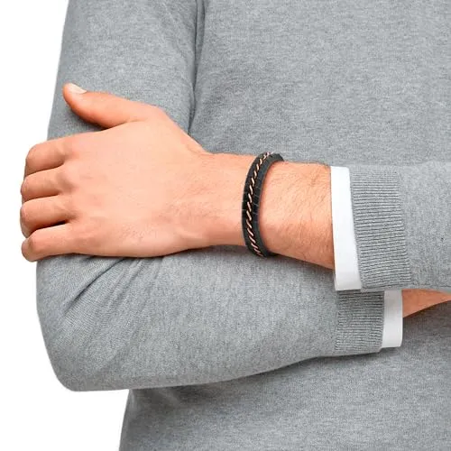 s.Oliver 2037990 bracelet homme cuir noir acier