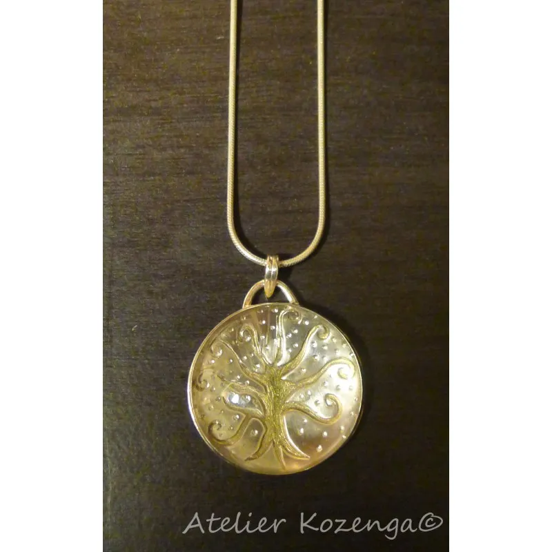 L'Atelier Kozenga Arbre de Vie pendentif argent verre 30 mm
