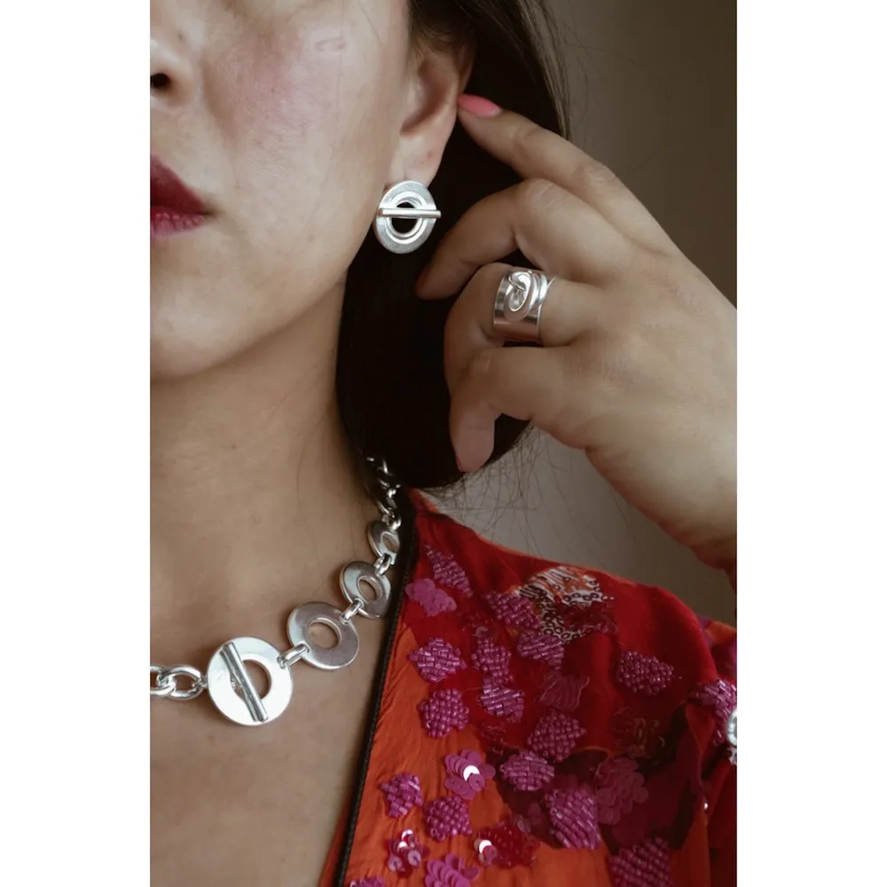 Secret de Cuir N°1203 bouée barre boucles oreilles plaqué argent