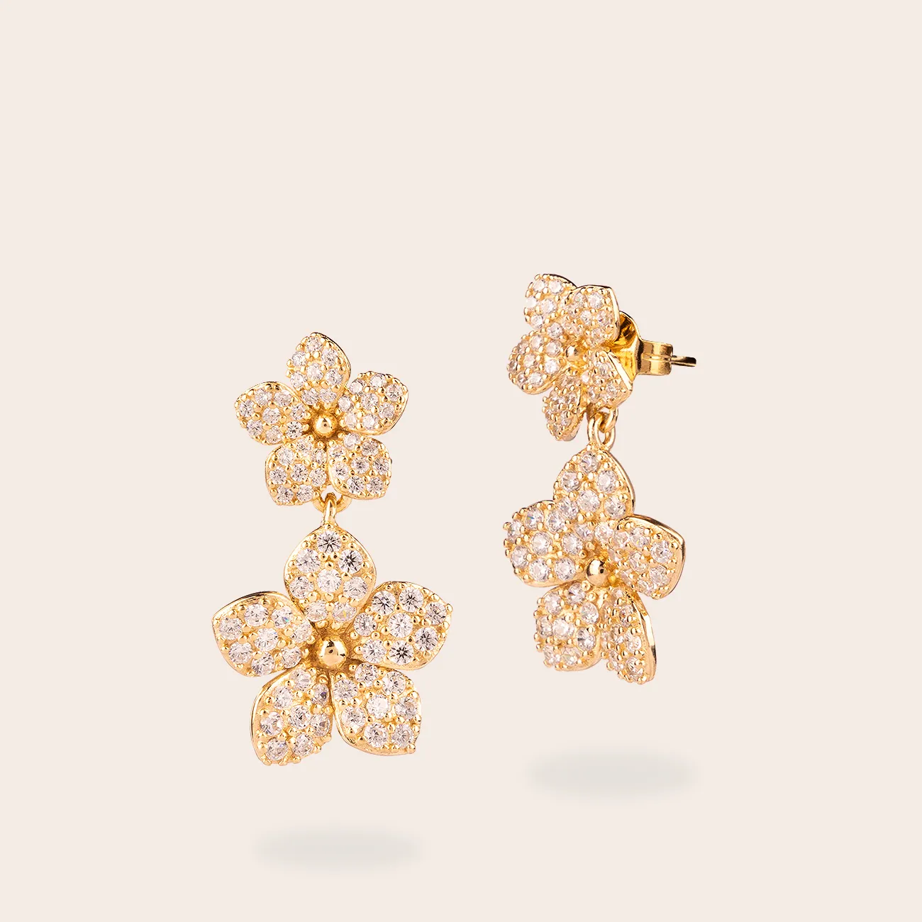 Ultima Edizione Double Fleur Pavé boucles d'oreilles doré