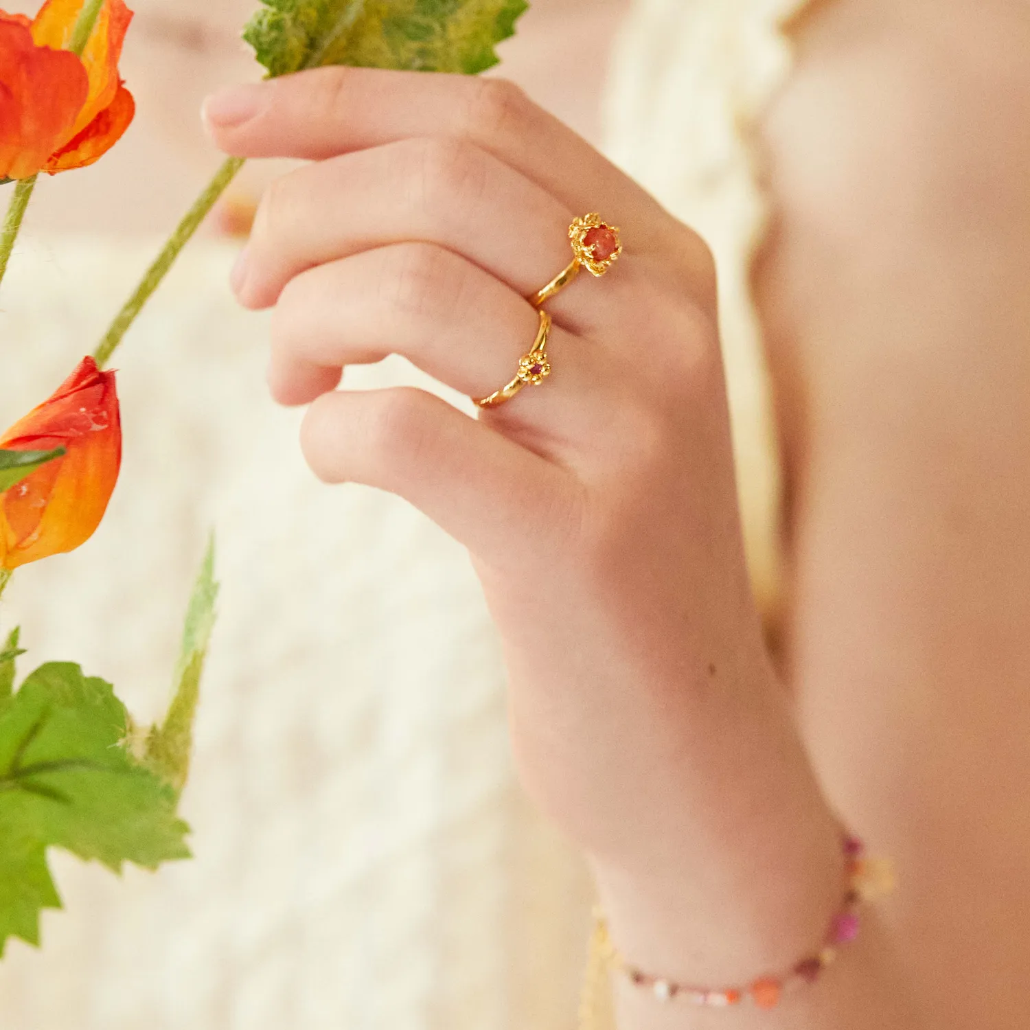 Elise Tsikis Fleur Grenadine Grenadi bague orange ajustable