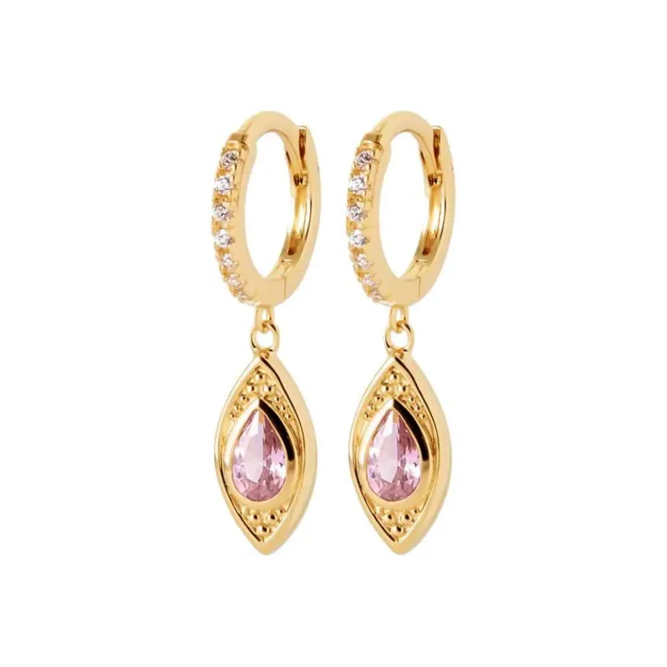 Oriana France dormeuses oeil quartz rose plaqué or