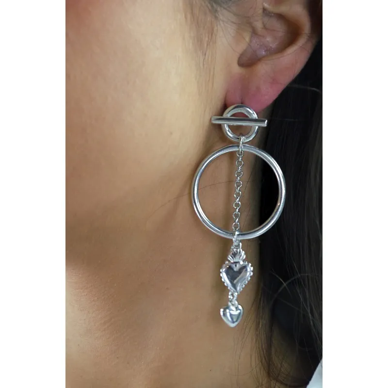 Secret de Cuir N°926 chaîne boucles d’oreilles argent 8 cm
