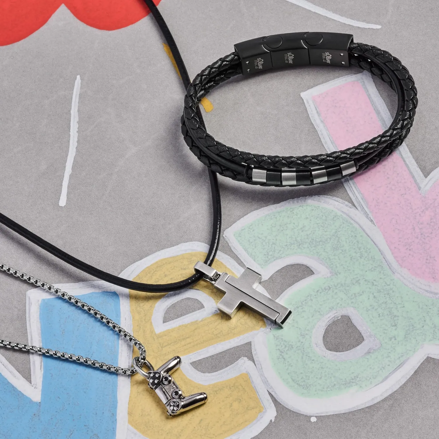 s.Oliver Bracelet Garçon Cuir Acier Moderne Cadeau