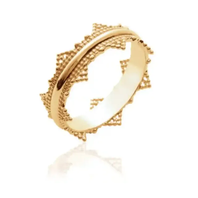 Oriana France couronne perlée bague plaqué or texturée