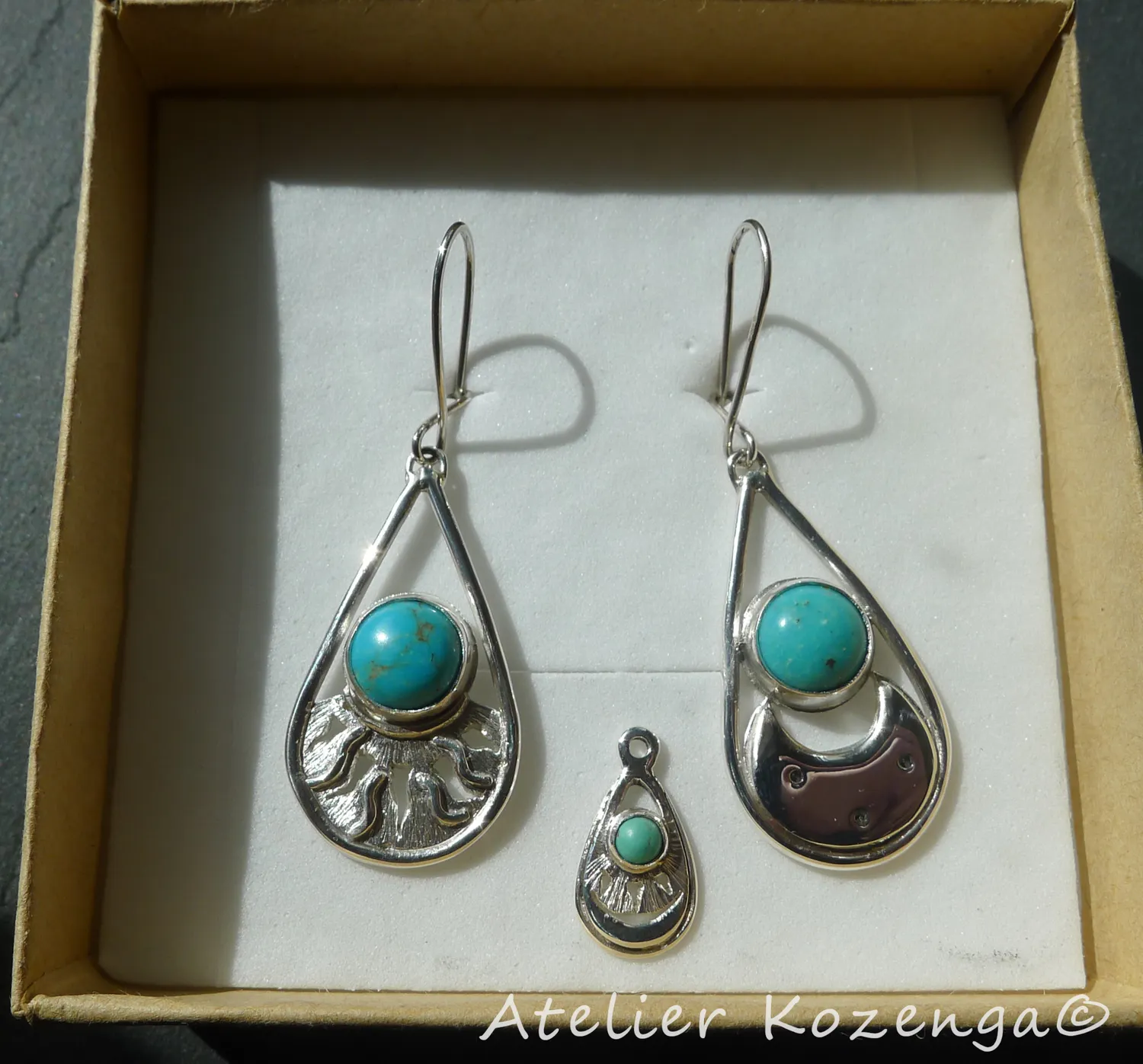 L'Atelier Kozenga Soleil Lune boucles turquoise argent