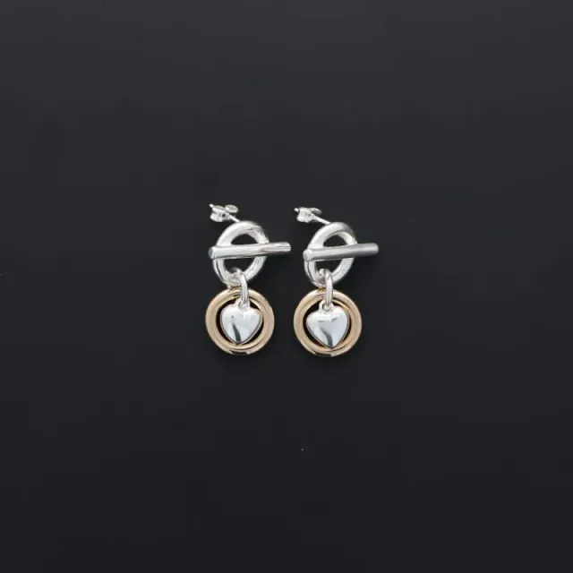 Secret de Cuir N°1605 mini coeur boucles d’oreilles bicolores