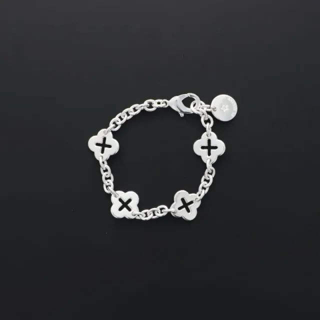 Secret de Cuir N°1531 bracelet forçat trèfle argenté