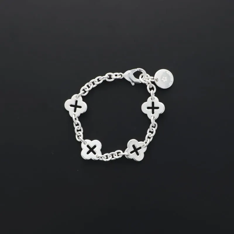 Secret de Cuir N°1531 bracelet forçat trèfle argenté