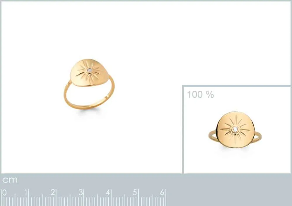 Oriana France pastille soleil bague plaqué or gravée zircone