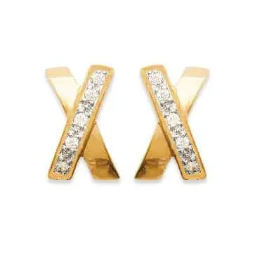 Oriana France Clous X Zircons Blancs Plaqué Or