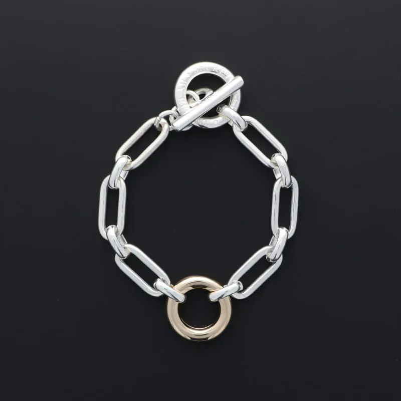 Secret de Cuir N°356 bracelet maille ovale bouée dorée