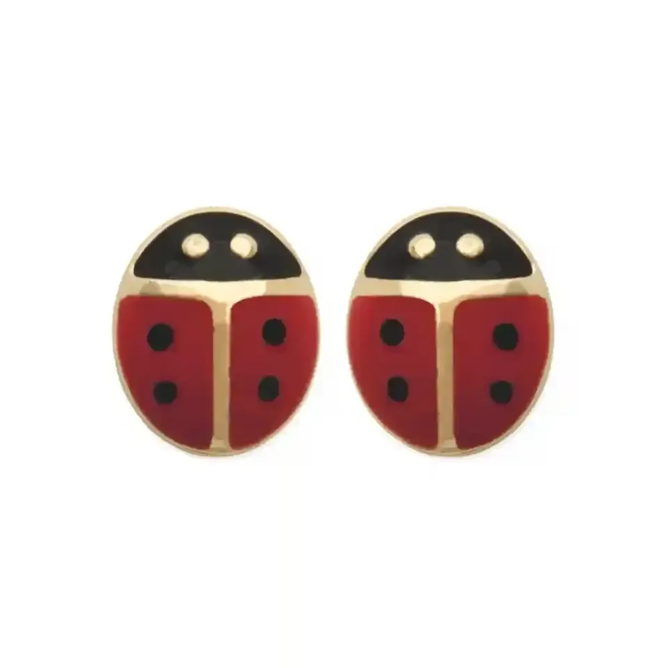 Oriana France puces coccinelle plaqué or émail rouge