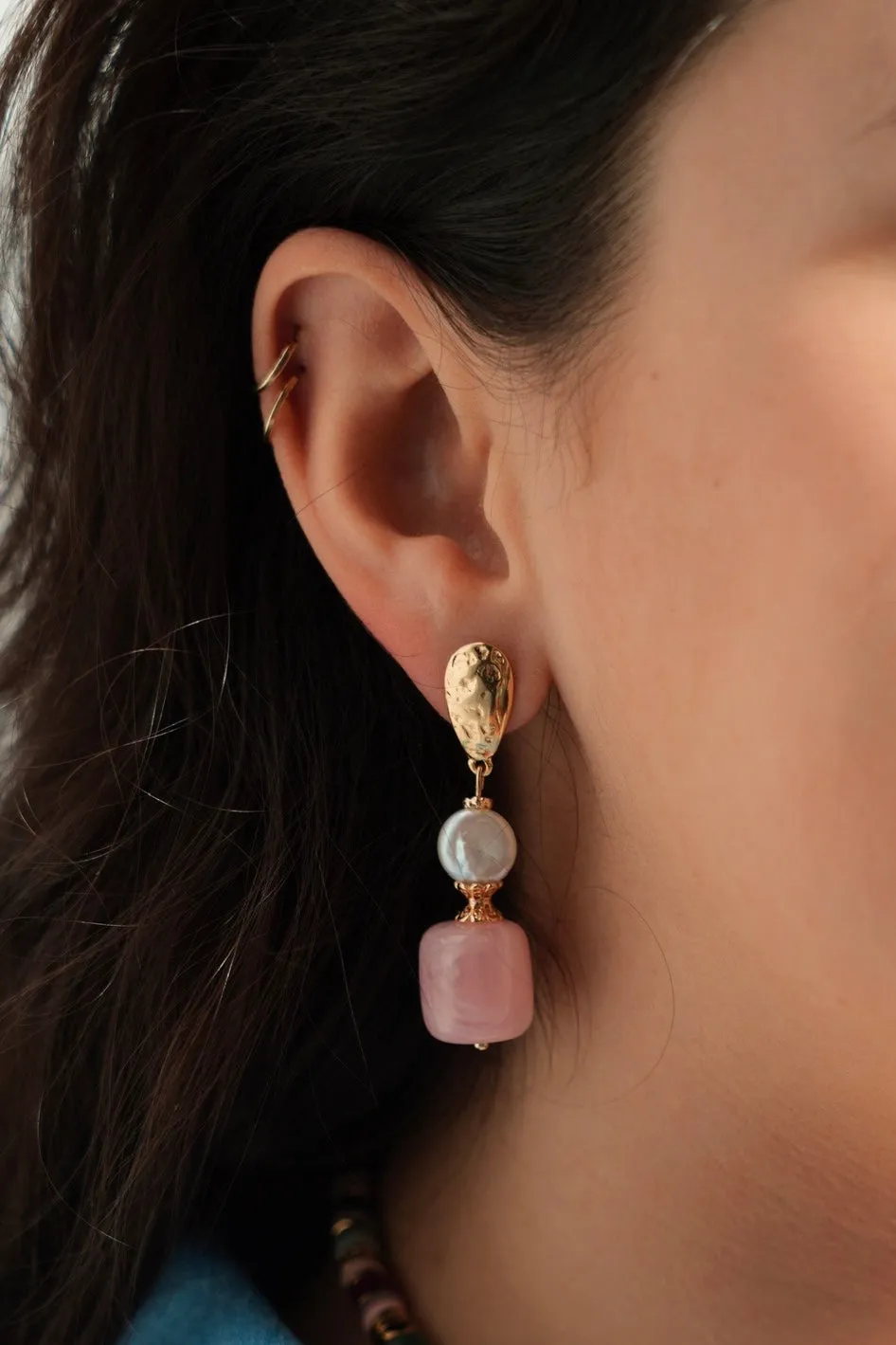 Cloralys Marilou boucles d'oreilles perles roses 5 cm