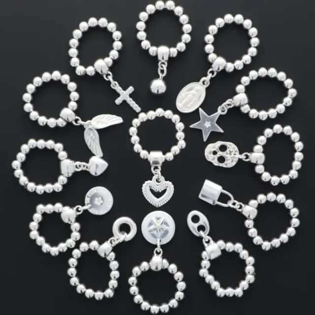 Secret de Cuir N°908 bague perles plaqué argent élastique