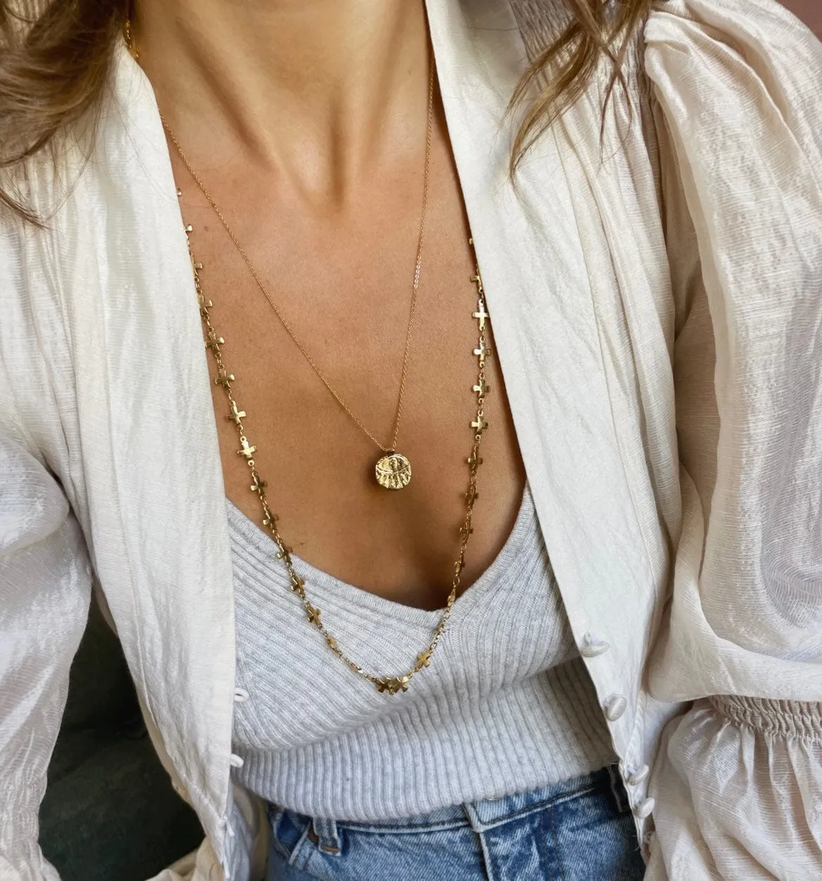 Elise Tsikis Drama collier or jaune 55 cm œil