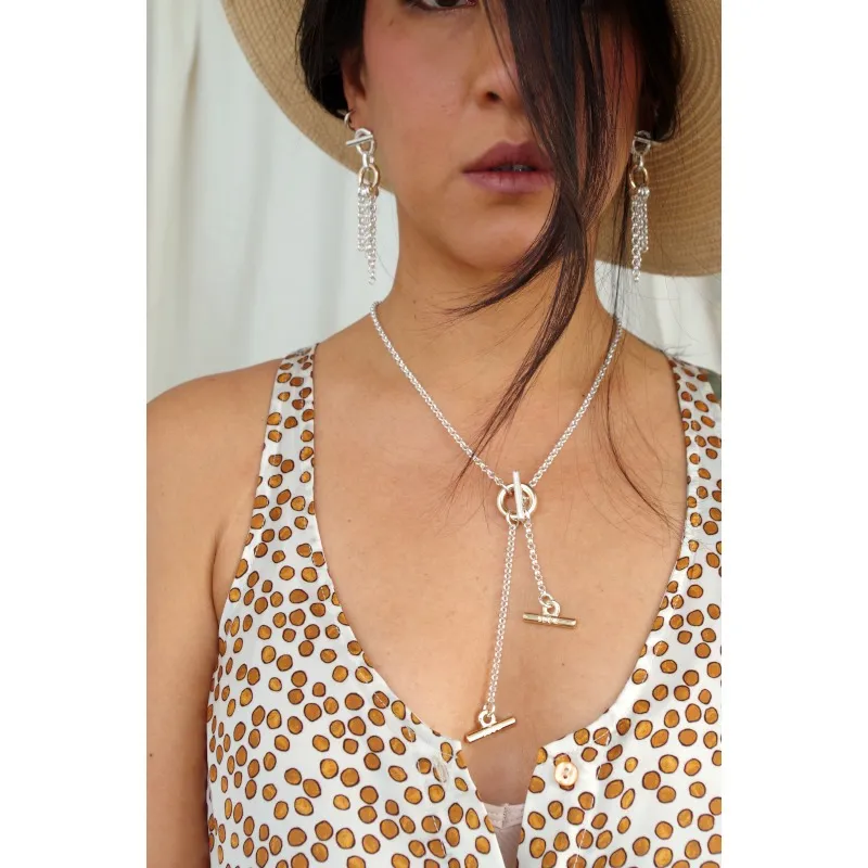 Secret de Cuir N°1635 collier 63 bicolore 3 barres