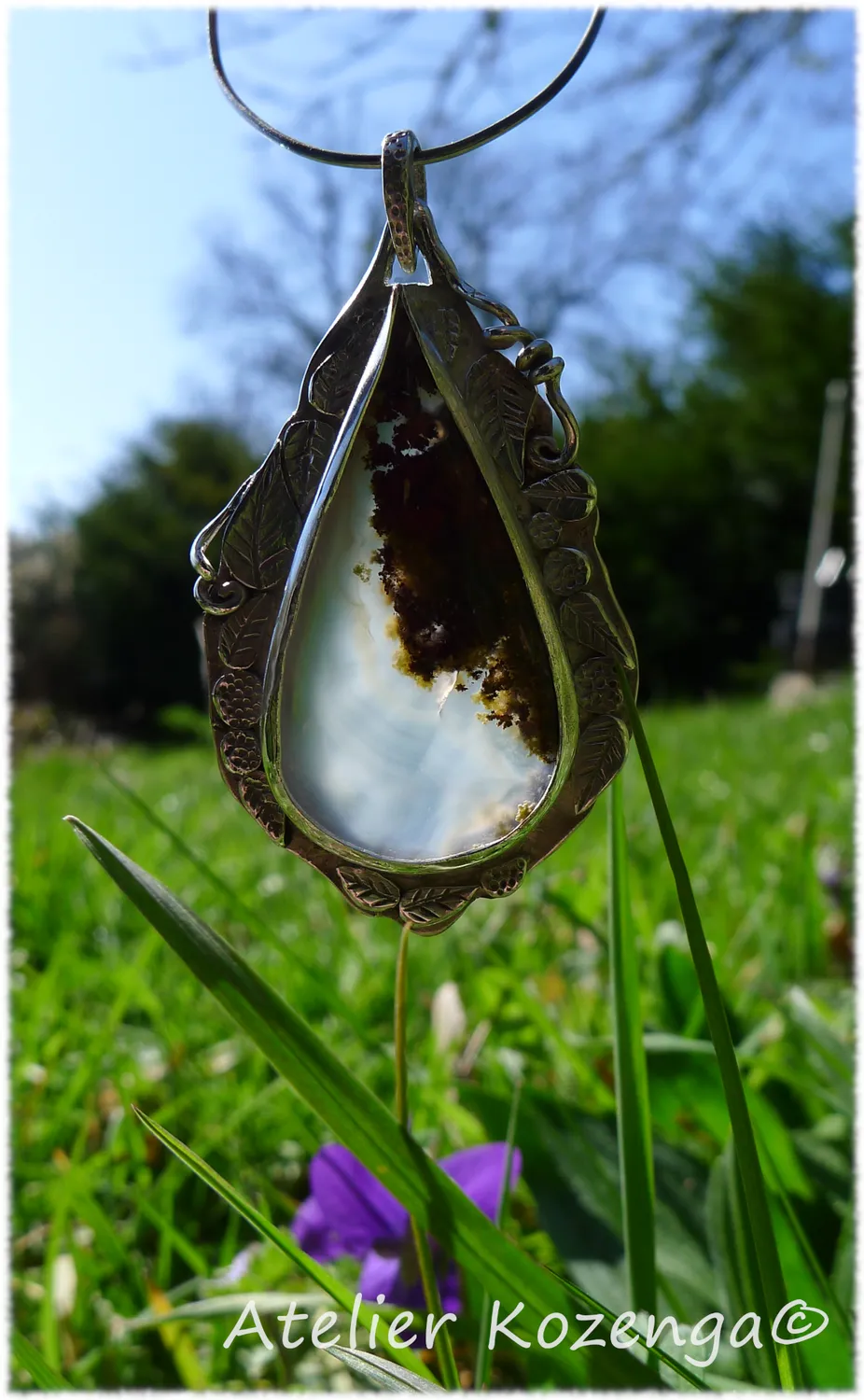 L'Atelier Kozenga Kohara pendentif argent calcédoine