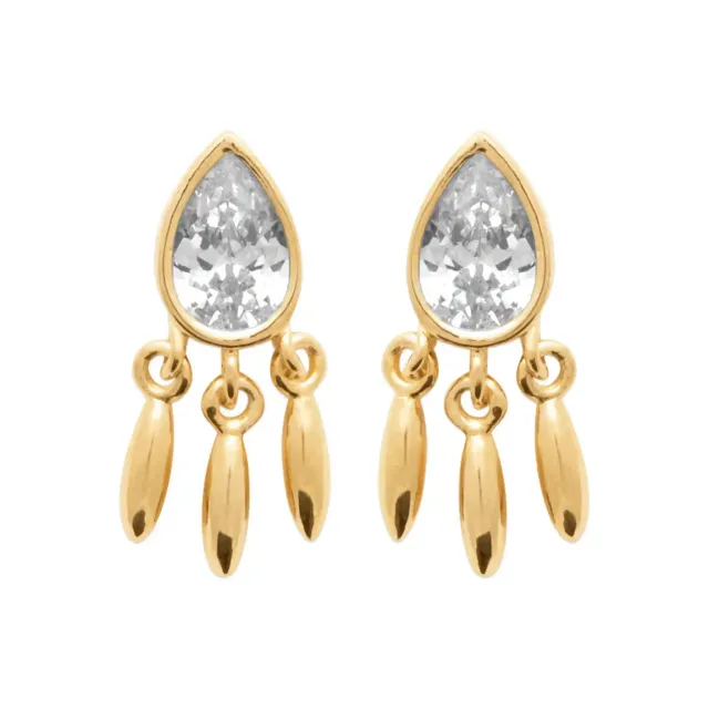 Oriana France clous plumes zircon plaqué or pendantes