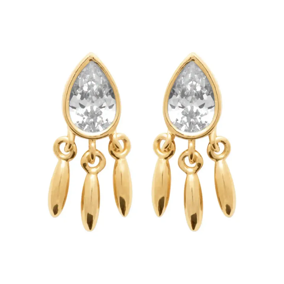 Oriana France clous plumes zircon plaqué or pendantes