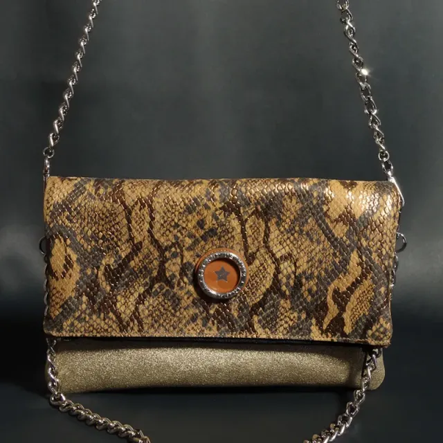 Secret de Cuir pochette serpent marron bouée cuir doré