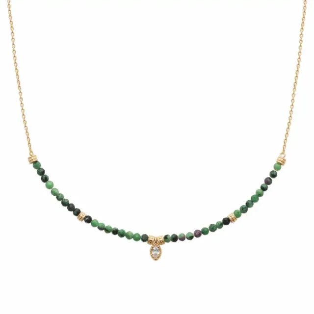 Oriana France collier rubis zoïsite plaqué or breloque