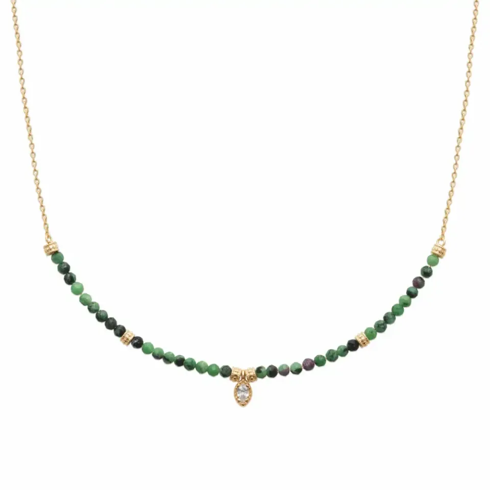 Oriana France collier rubis zoïsite plaqué or breloque